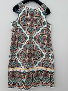 London Times Paisley Medallion Sheath Dress Size 12 Multi-Color Sleeveless Work